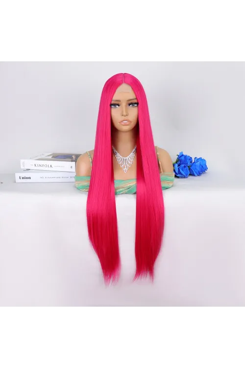 Koyu Pembe Ekstra Uzun Tül Peruk
