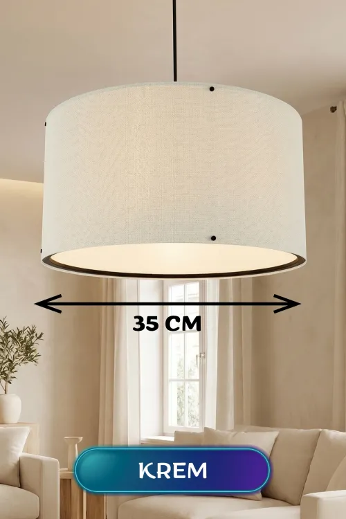 Krem Kumaş Başlıklı Sarkıt Avize 35 CM