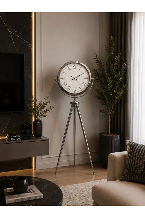 Krom Asalet 150 x 45 Cm Tripod Ayaklı Saat