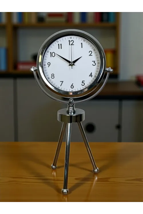 Krom Modern Classic Üç Ayaklı Metal Masa Saati