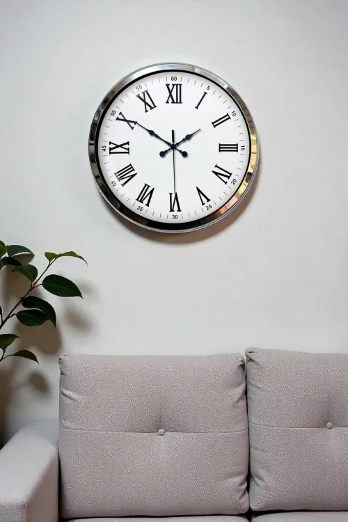 Krom Roma Rakamlı 40 Cm Metal Modern Duvar Saati