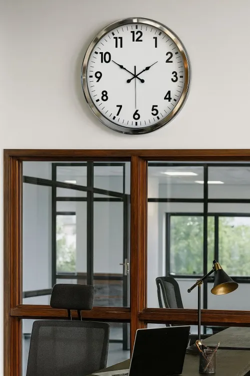 Krom Şıklık 52 Cm Metal Modern Duvar Saat