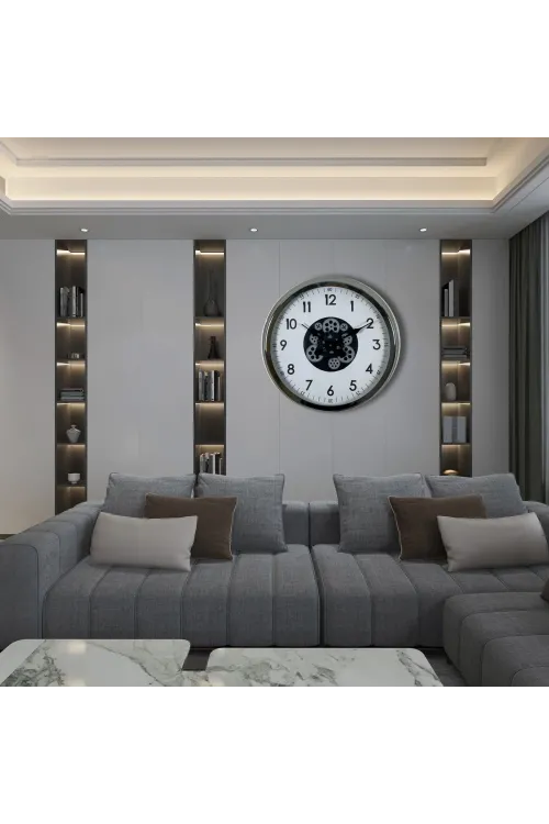 Krom Şıklık Sade 60 Cm Çarklı Duvar Saati