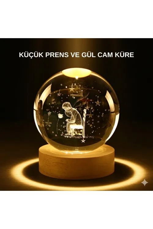 Küçük Prens Işıklı Küre Lamba Ahşap Taban Büyük Boy Hediyelik