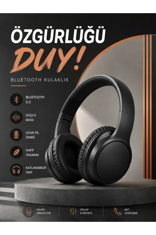 Kulak Üstü Bluetooth Kulaklık Ayarlanabiilir Uzun Pil Ömrü Kablosuz 5.0 Bluetooth