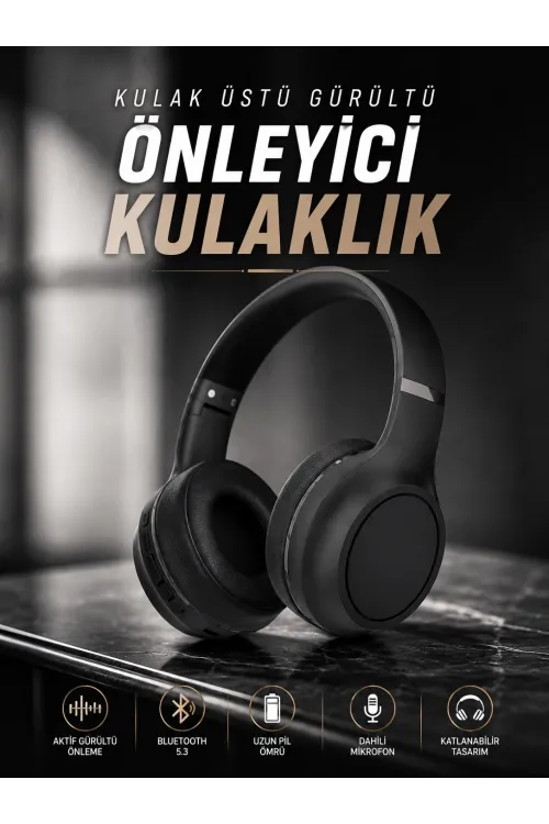 Kulak Üstü Kablosuz Bluetooth Kulaklık Gürültü Önleyici Ayarlanabilir