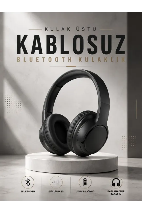 Kulak Üstü Kablosuz Bluetooth Kulaklık Yüksek Ses Kaliteli Anc Özelliği