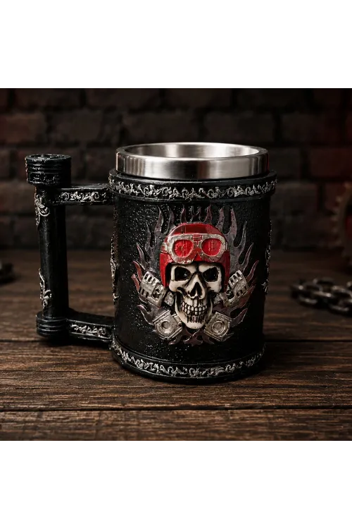 Kuru Kafa Motorcu Tasarımlı Metal Kupa Bardak