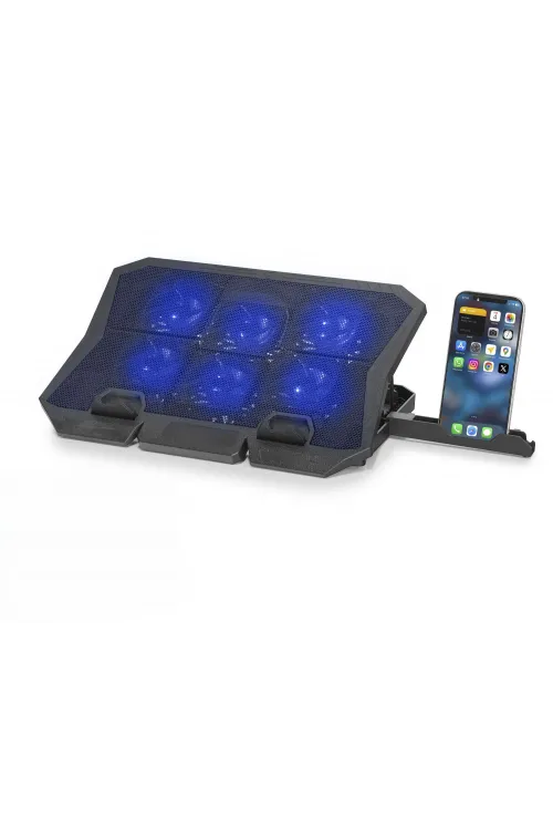 Laptop Soğutucu 6 Fan Led Telefon Standlı - Siyah HDX4254