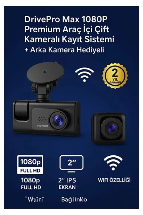 Lcd Ekranlı 1080p 3 Kameralı Araç İçi Kamera Geri Görüş Destekli Gece Görüşlü G Sensörlü
