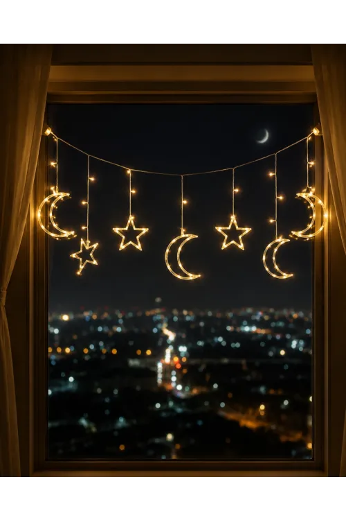 Led Işıklı Ay Yıldız Ramazan Dekoru İç Mekan Süsleme Aydınlatması