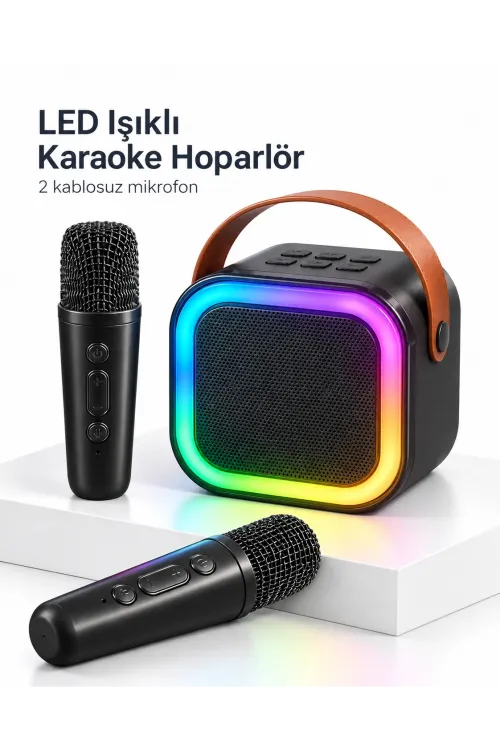 LED Işıklı Bluetooth Karaoke Hoparlör Seti
