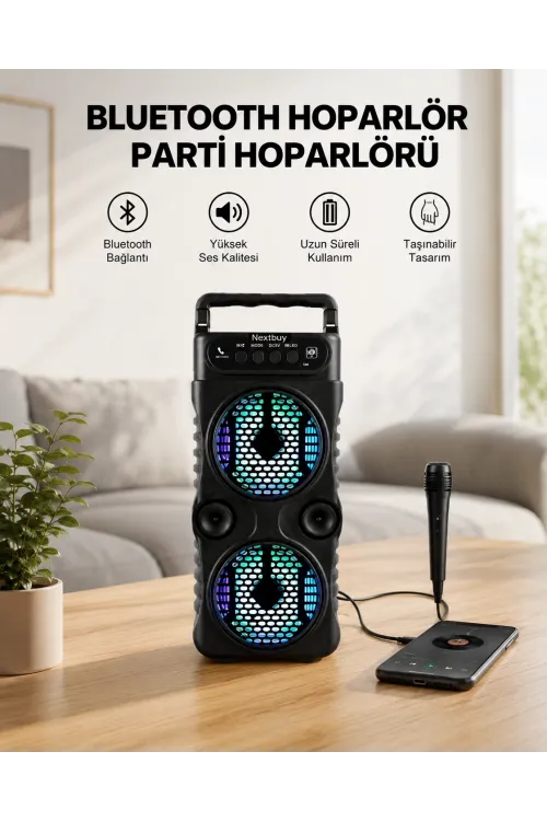 Led Işıklı Kablosuz Bluetooth Hoparlör Yüksek Ses Güçlü Bas Performansı Taşınabilir Şarjlı