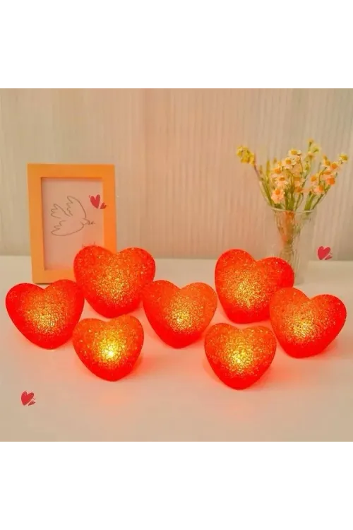 Led Işıklı Kırmızı Kalp Gece Lambası 12li Paket