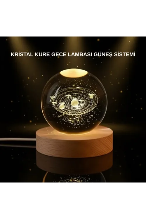 Led Işıklı Kristal Küre Ahşap Standlı Dekoratif Gezegen Model