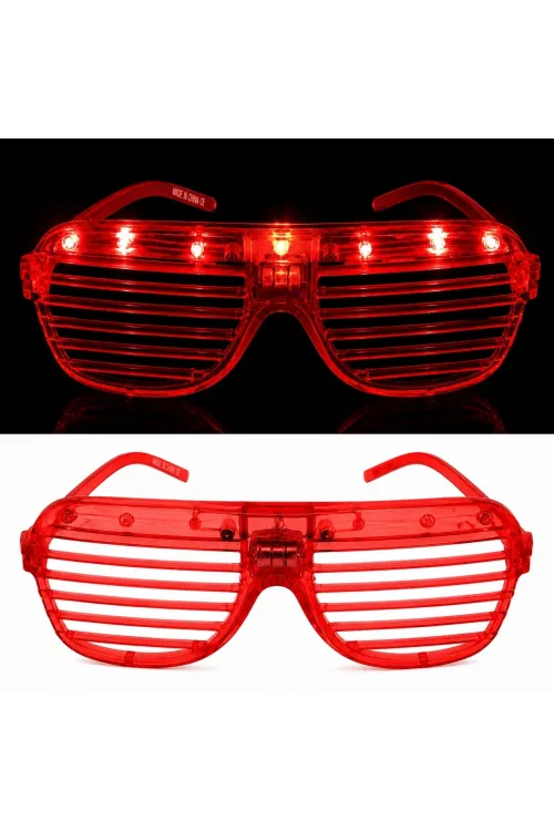 Led Işıklı Panjur Parti Gözlüğü Kırmızı Renk Shutter Gözlük