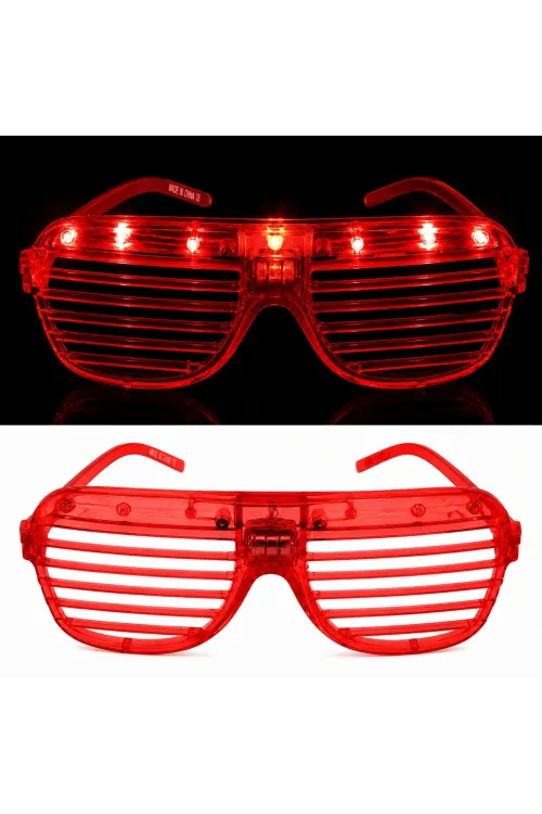 LED Işıklı Panjur Parti Gözlüğü Kırmızı Renk Shutter Gözlük