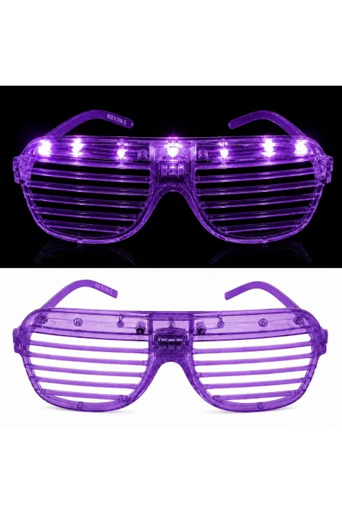 LED Işıklı Panjur Parti Gözlüğü Mor Renk Shutter Gözlük