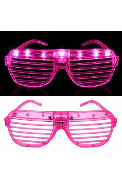 LED Işıklı Panjur Parti Gözlüğü Pembe Renk Shutter Gözlük