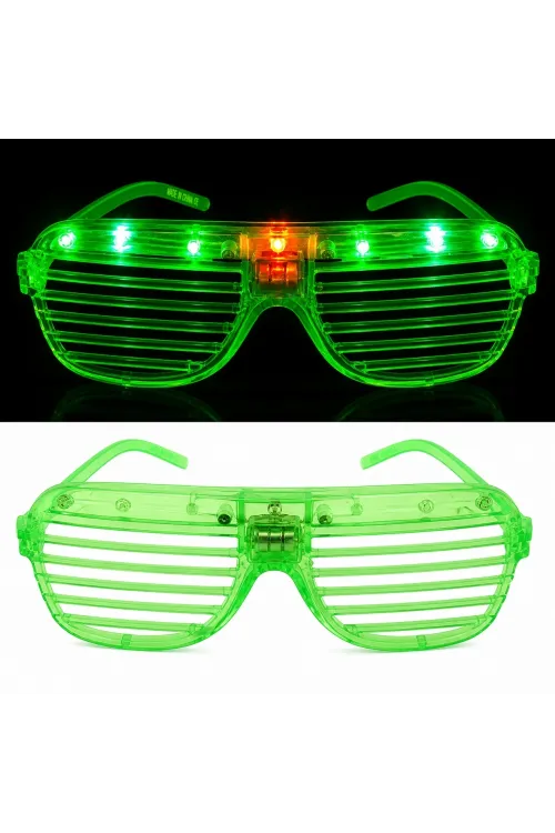 LED Işıklı Panjur Parti Gözlüğü Yeşil Renk Shutter Gözlük