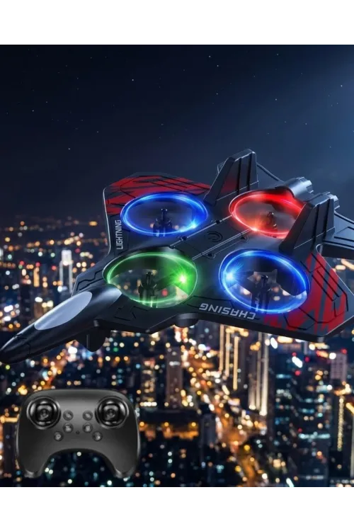 Led Işıklı Uzaktan Kumandalı Drone Fighter Jet Tasarımlı 360 Derece Dönebilen Oyuncak Uçak