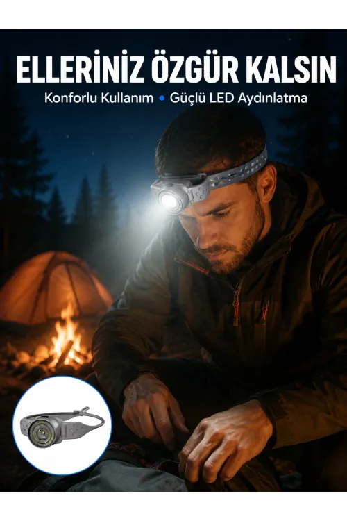 Led Kafa Feneri Ayarlanabilir Baş Bantlı Güçlü Aydınlatma Lambası
