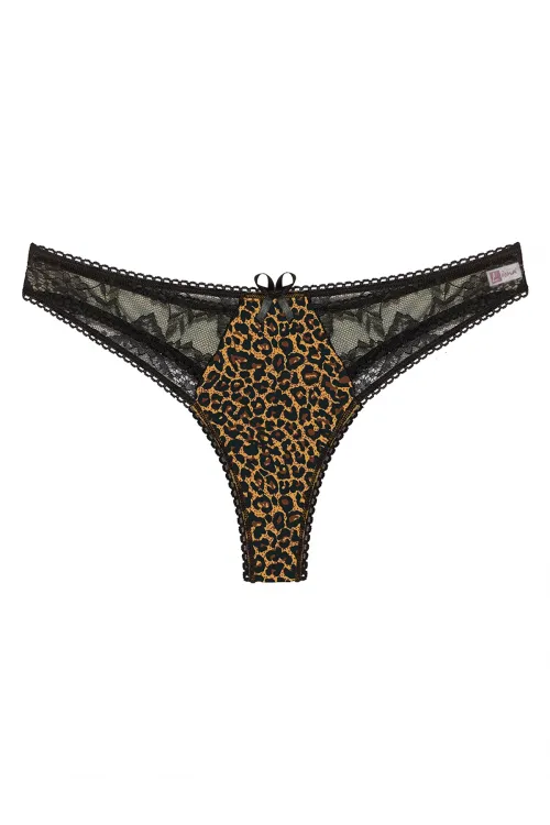 Liona Leopar Desenli Dantelli Fantezi G String Külot