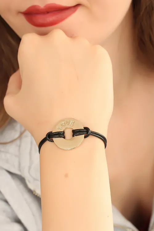 ietaks™ LOVE (Aşık) Siyah Deri İpli Unisex Mood Bileklik