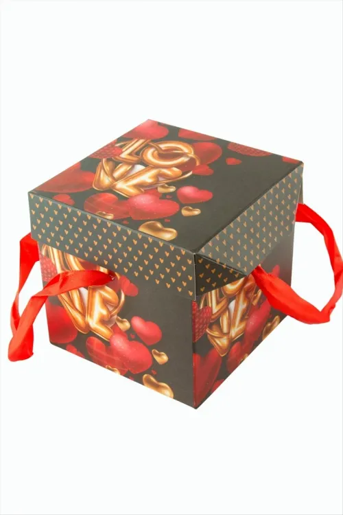 Love Yazılı Simli Kare Hediyelik Kutu 22 cm