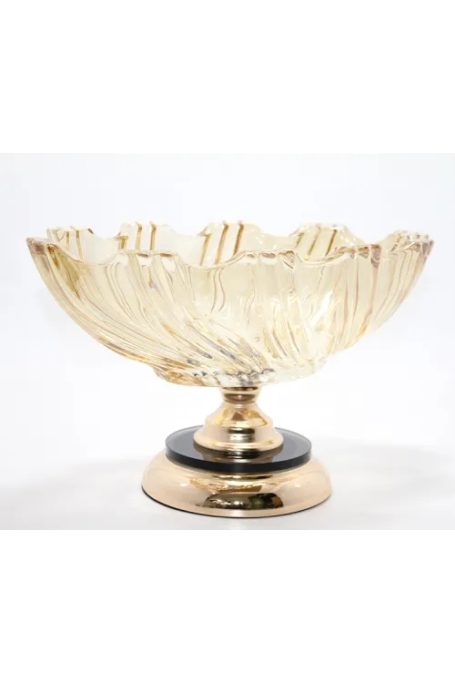 Lüks Ayaklı Kristal Cam Gondol Sunumluk Gold Detaylı