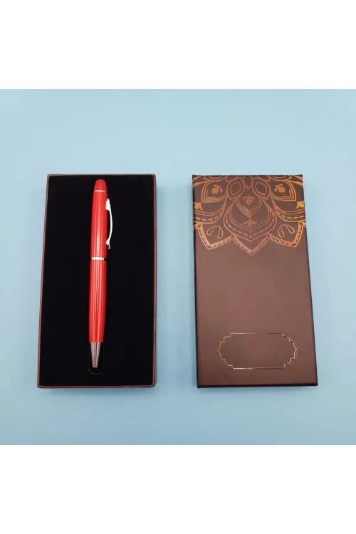 Mandala Desenli Kutulu Kırmızı Touchpen Tükenmez Kalem