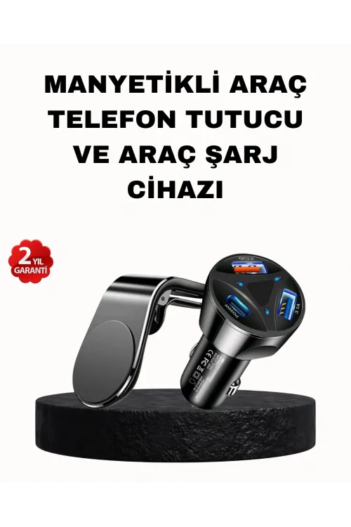 Manyetik Araç Telefon Tutucu Ve Hızlı Şarj Adaptörü 2’li Set