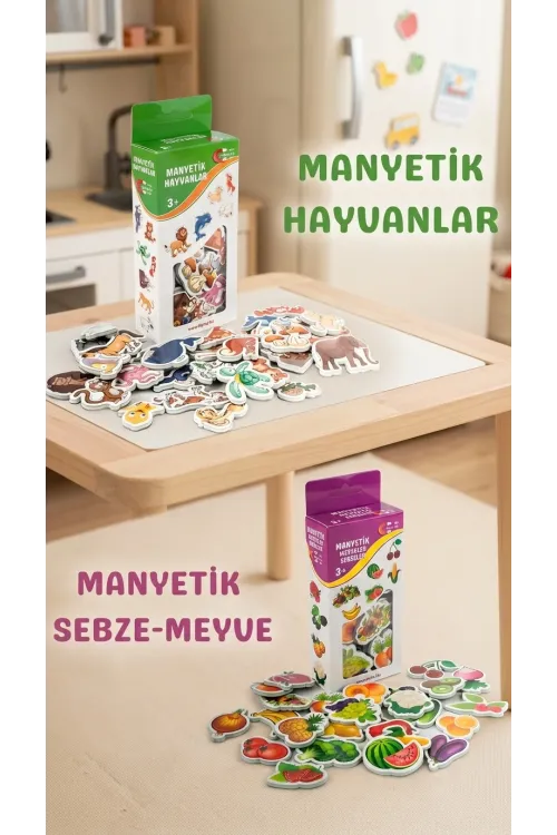 Manyetik Eğitici Set 30 Parça Hayvan 26 Parça Sebze Meyve Magnet Oyuncak