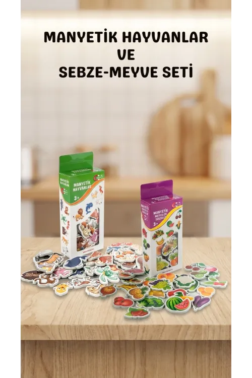 Manyetik Mıknatıslı Eğitici Hayvan Ve Sebze Meyve Oyuncak Seti 56 Parça