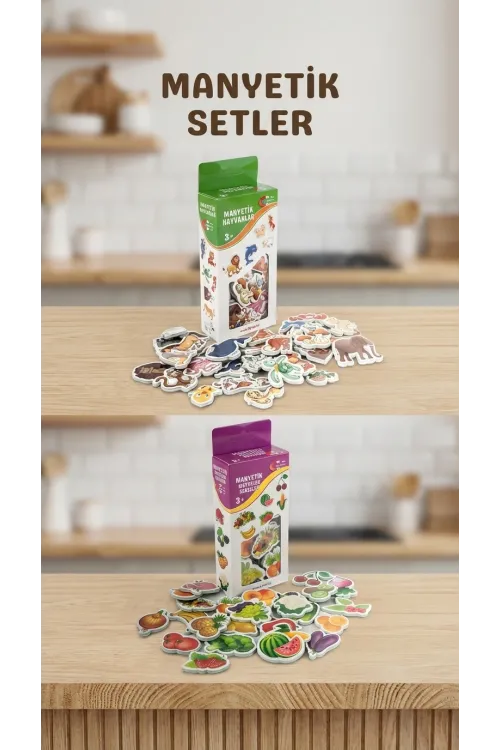 Manyetik Mıknatıslı Eğitici Oyuncak Set 30 Hayvan Parça 26 Sebze Meyve Magnet