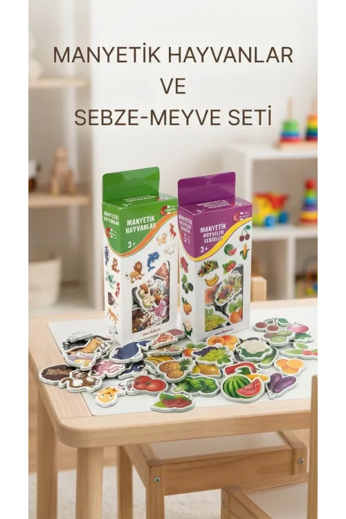 Manyetik Oyuncak Set Hayvanlar Sebze Meyve Magnetli 56 Parça