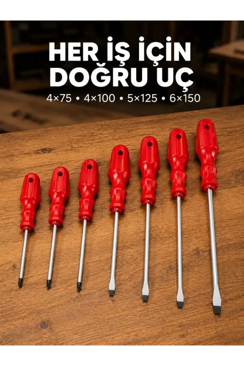 Manyetik Uçlu 7 Parça Tornavida Seti Düz Ve Yıldız Tornavida