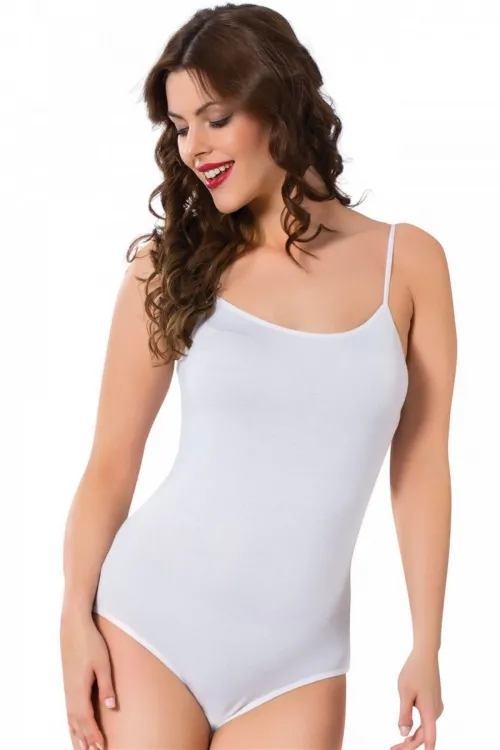  Bayan İp Askılı Çıtçıtlı Body Beyaz