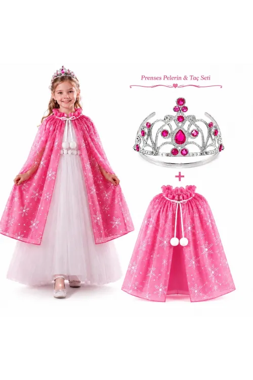 Masal Prensesi Pembe Pelerin ve Taç Seti (85 cm)