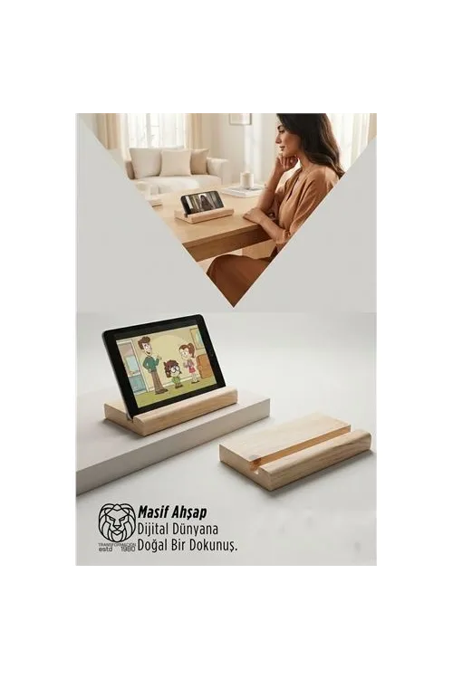 Masif Ahşap Tablet Standı ve Telefon Tutucu – Estetik Ergonomi 722866