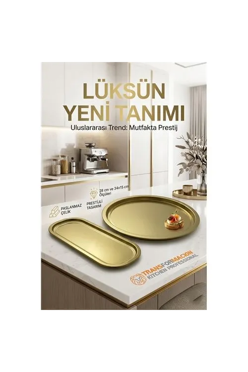 Masterpiece Çelik Tepsi Seti – Yuvarlak 28 cm & Dikdörtgen 34x15 cm 722990