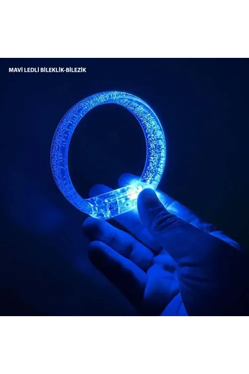 Mavi Led Işıklı Baskı Yapılabilen Pilli Bileklik Bilezik 1,5 cm Genişlik