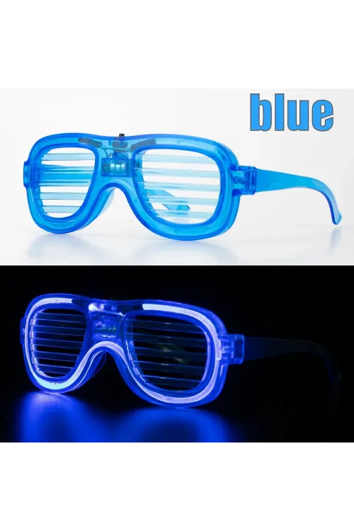 Mavi Led Işıklı Parti Gözlüğü - Neon Glow Şerit Gözlük 3 Modlu