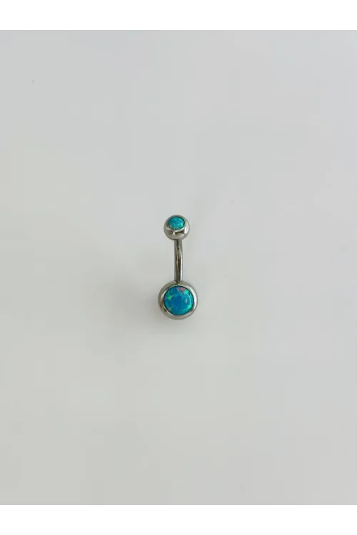 Mavi Opal Taş Detaylı Göbek Piercing - Pg0108
