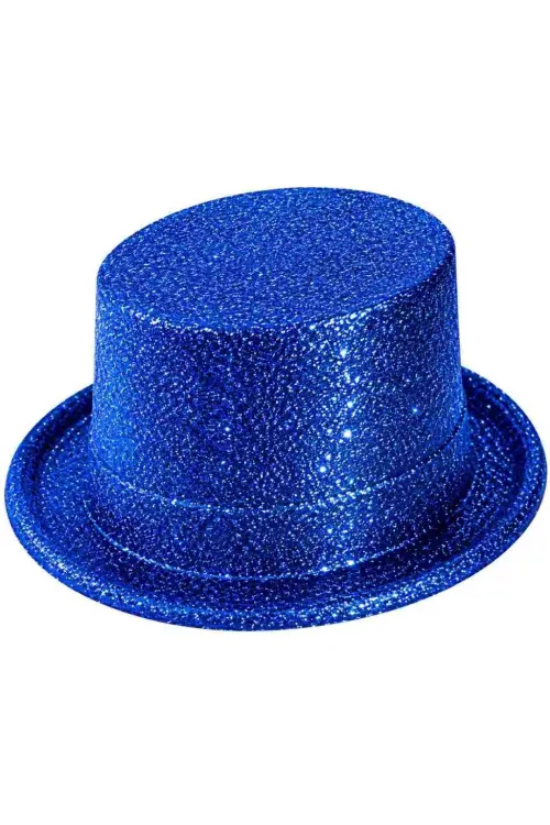 Mavi Simli Glitter Silindir Parti Şapkası