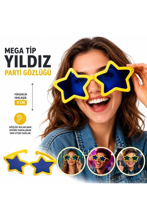 Mega Tip Yıldız Parti Gözlüğü Sarı Renk