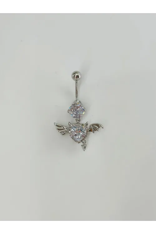 Melek Kanatlı Kalp Detaylı Göbek Piercing - Pg0125