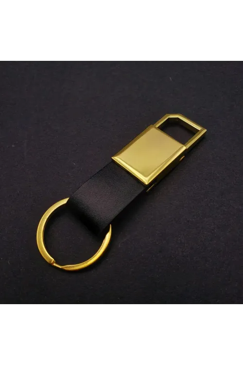 Metal Deri Anahtarlık Siyah Gold
