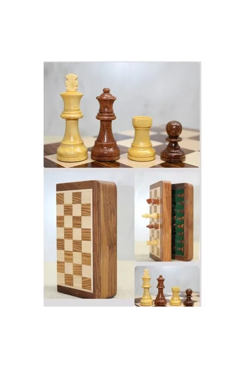Mıknatıs Taşlı Ahşap Katlanabilir Kutulu Satranç Oyunu 17.5 Cm G611