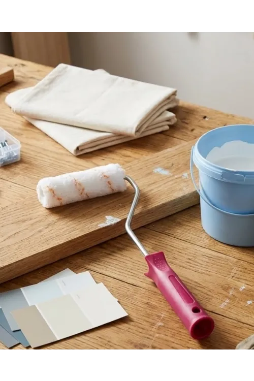 Mini Boya Fırça Seti 10 Cm Rulo Fırça 6 Adet Yedek Rulo Hediyeli Duvar Boyama Aparatı